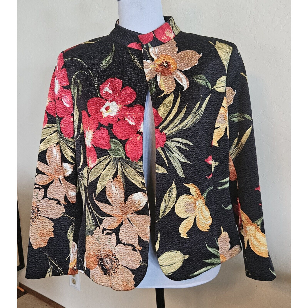 Ellen Tracy Striking Floral Silk Blend Jacket Sz 12